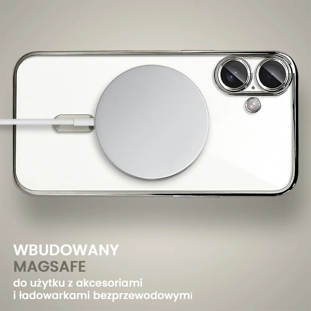 Etui do iPhone 16 MagSafe Luxury Protect przeźroczyste, hybrydowa ochrona kamery, tytanowe