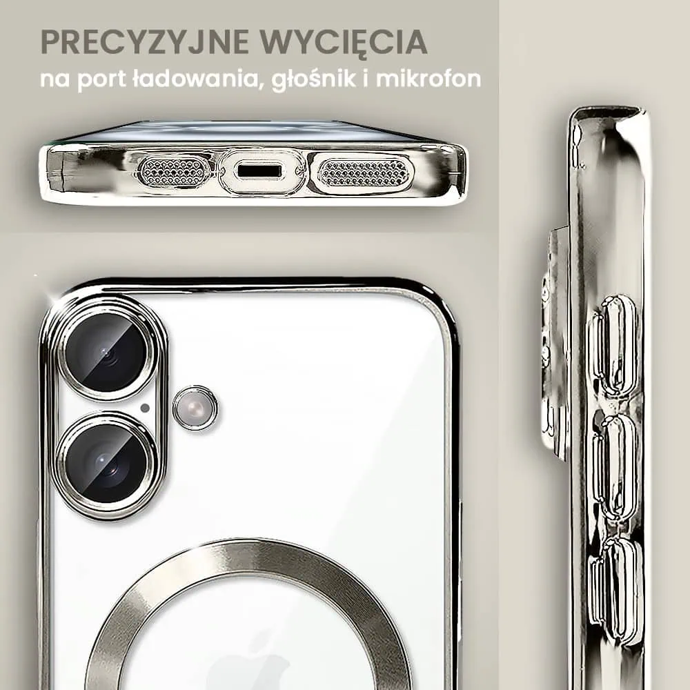 Etui do iPhone 16 MagSafe Luxury Protect przeźroczyste, hybrydowa ochrona kamery, tytanowe