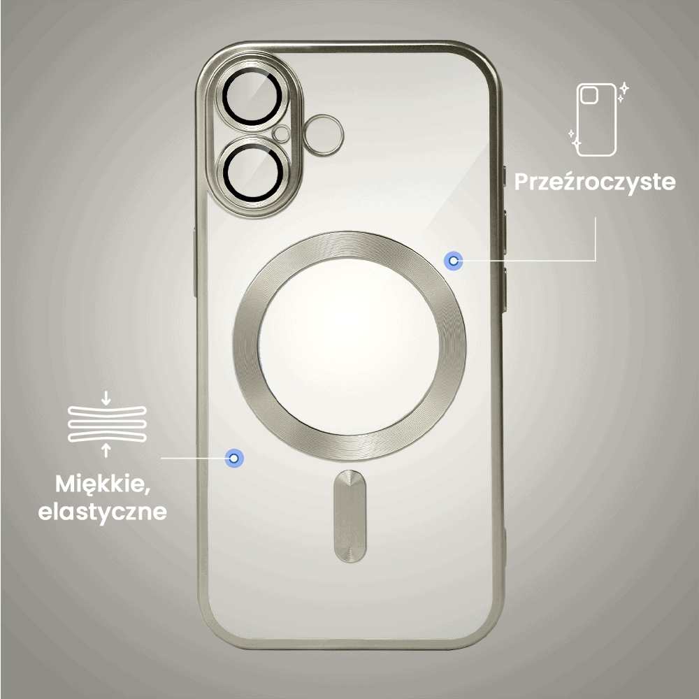 Etui do iPhone 16 MagSafe Luxury Protect przeźroczyste, z osłoną aparatu, Titanium Finish, tytanowe