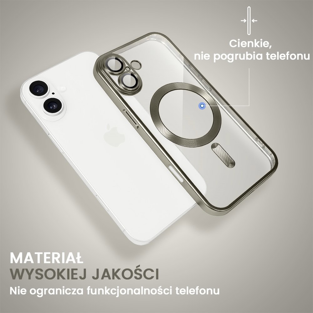 Etui do iPhone 16 MagSafe Luxury Protect przeźroczyste, z osłoną aparatu, Titanium Finish, tytanowe