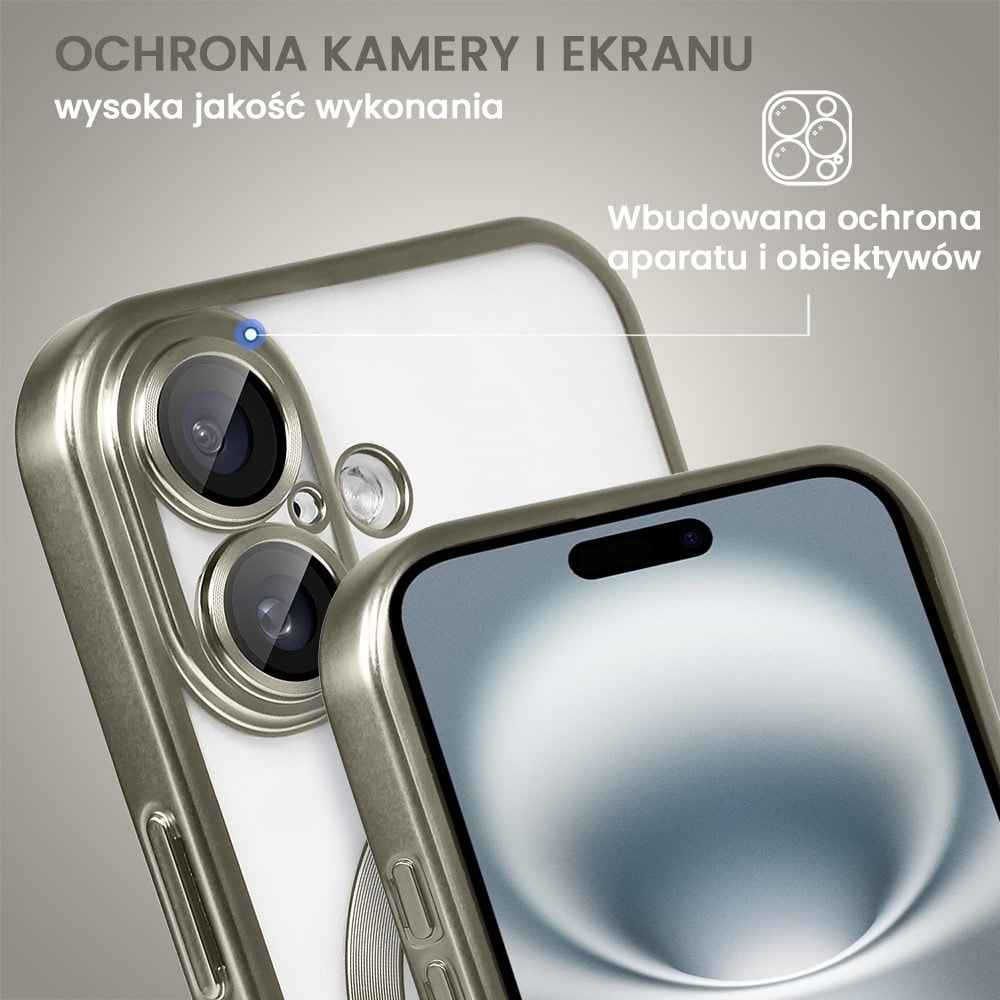 Etui do iPhone 16 MagSafe Luxury Protect przeźroczyste, z osłoną aparatu, Titanium Finish, tytanowe