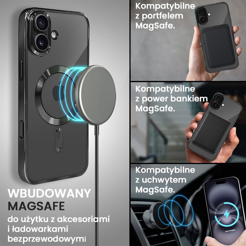 Etui do iPhone 16 MagSafe Luxury, przeźroczyste, czarne