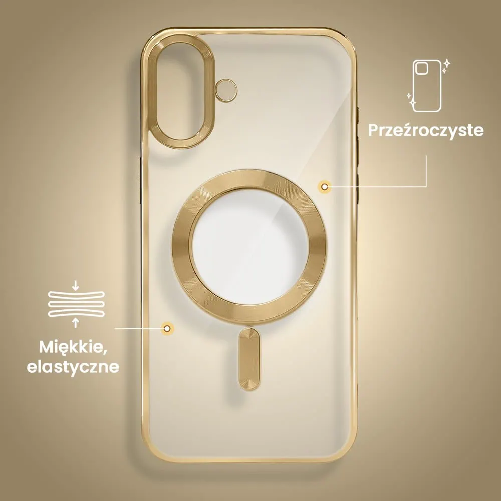 Etui do iPhone 16 MagSafe Luxury, przeźroczyste, złote
