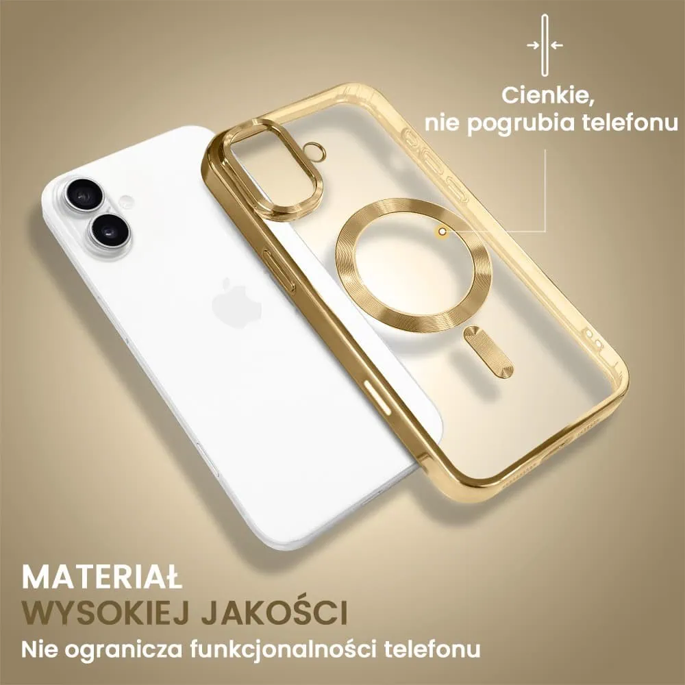 Etui do iPhone 16 MagSafe Luxury, przeźroczyste, złote