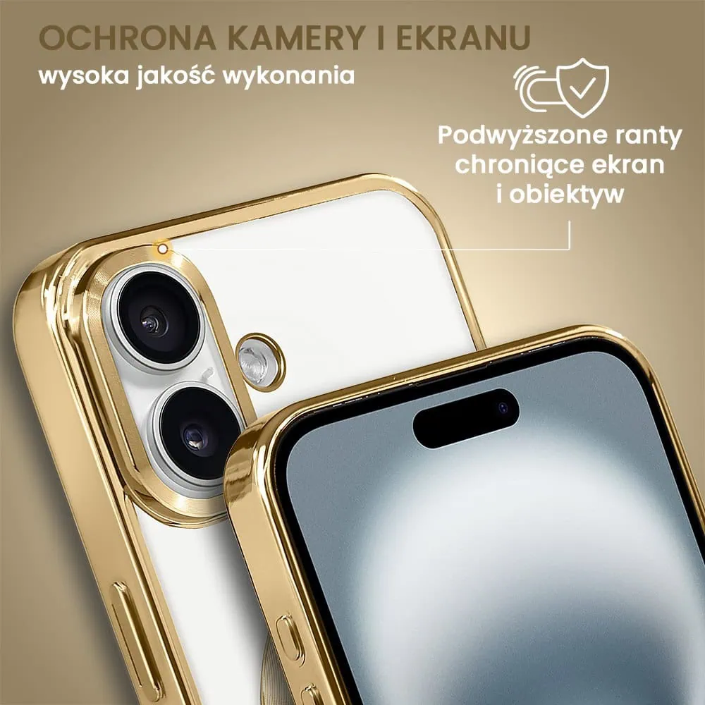 Etui do iPhone 16 MagSafe Luxury, przeźroczyste, złote