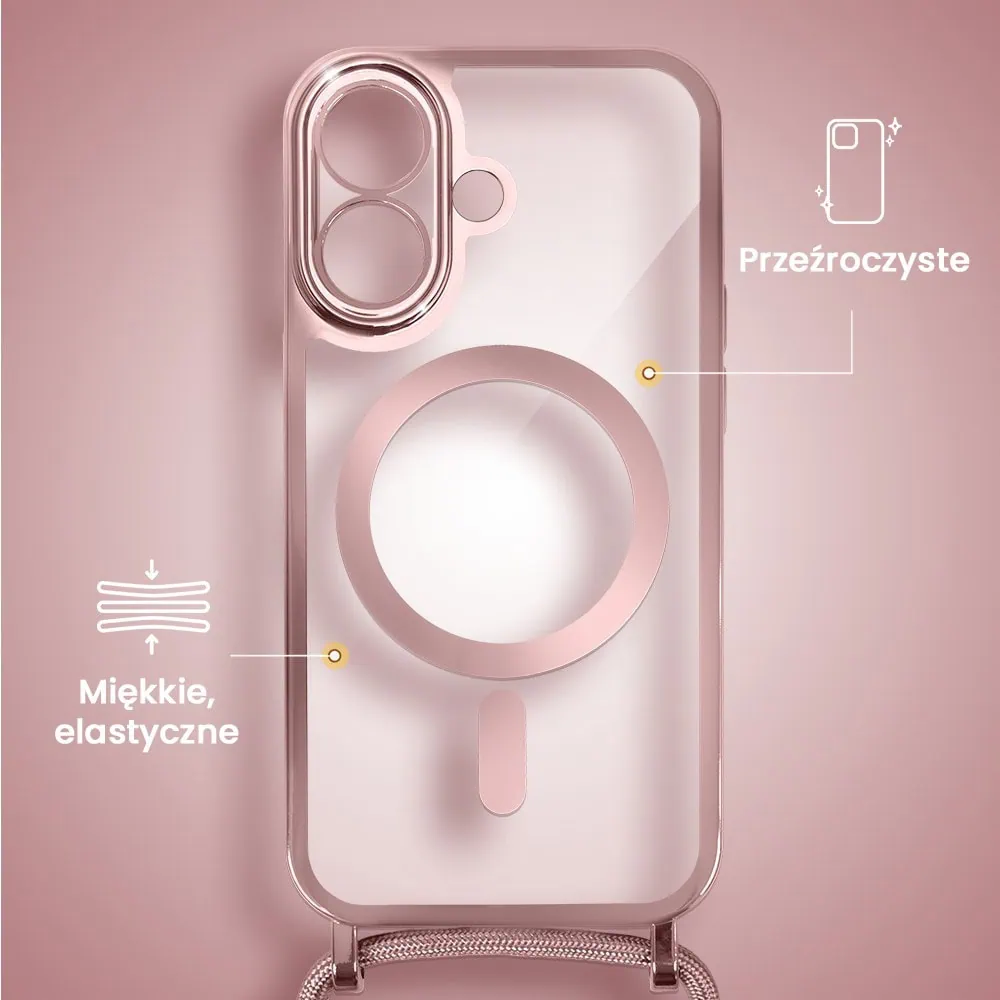 Etui do iPhone 16 Plus Magsafe Slim Crossbody, jak torebka, różowe (OUTLET)