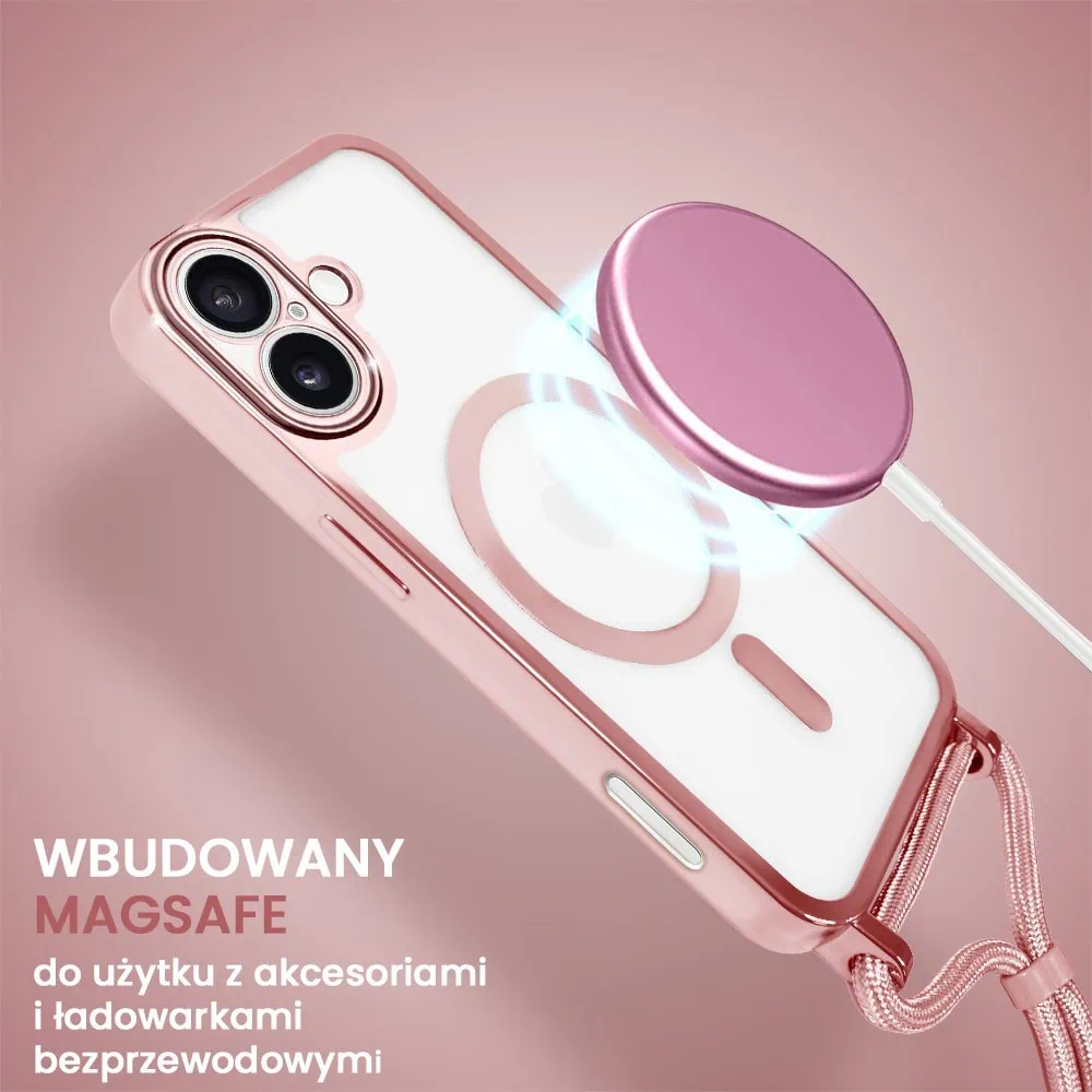 Etui do iPhone 16 Plus Magsafe Slim Crossbody, jak torebka, różowe (OUTLET)