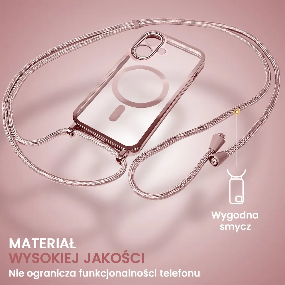 Etui do iPhone 16 Plus Magsafe Slim Crossbody, jak torebka, różowe (OUTLET)