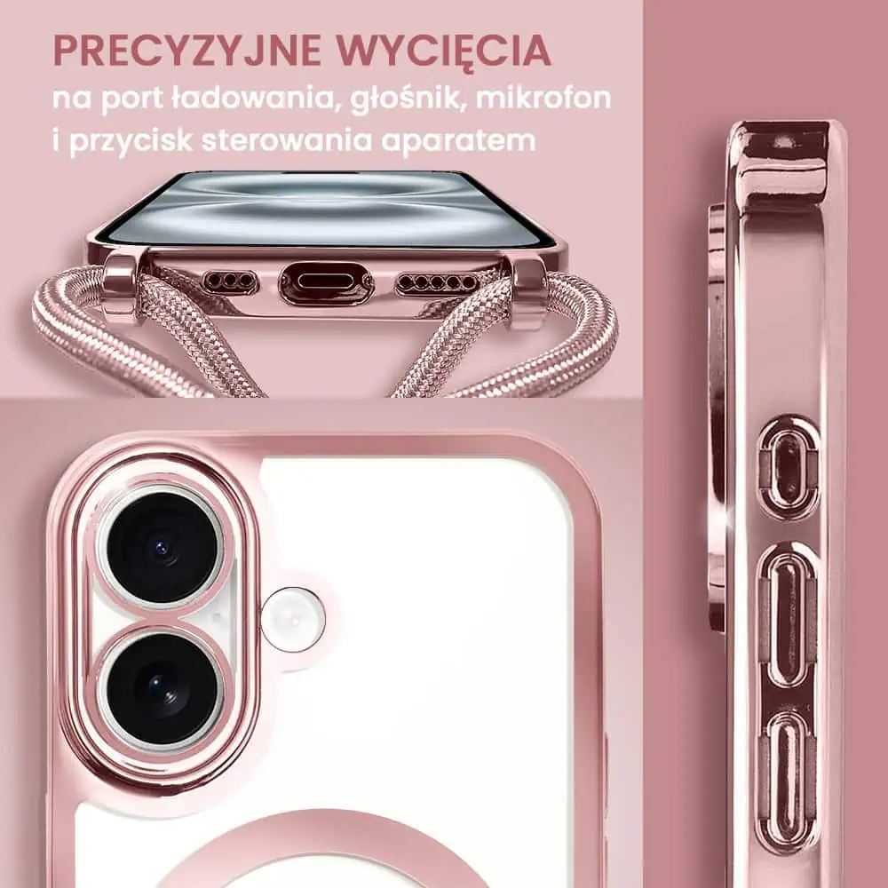 Etui do iPhone 16 Plus Magsafe Slim Crossbody, jak torebka, różowe (OUTLET)