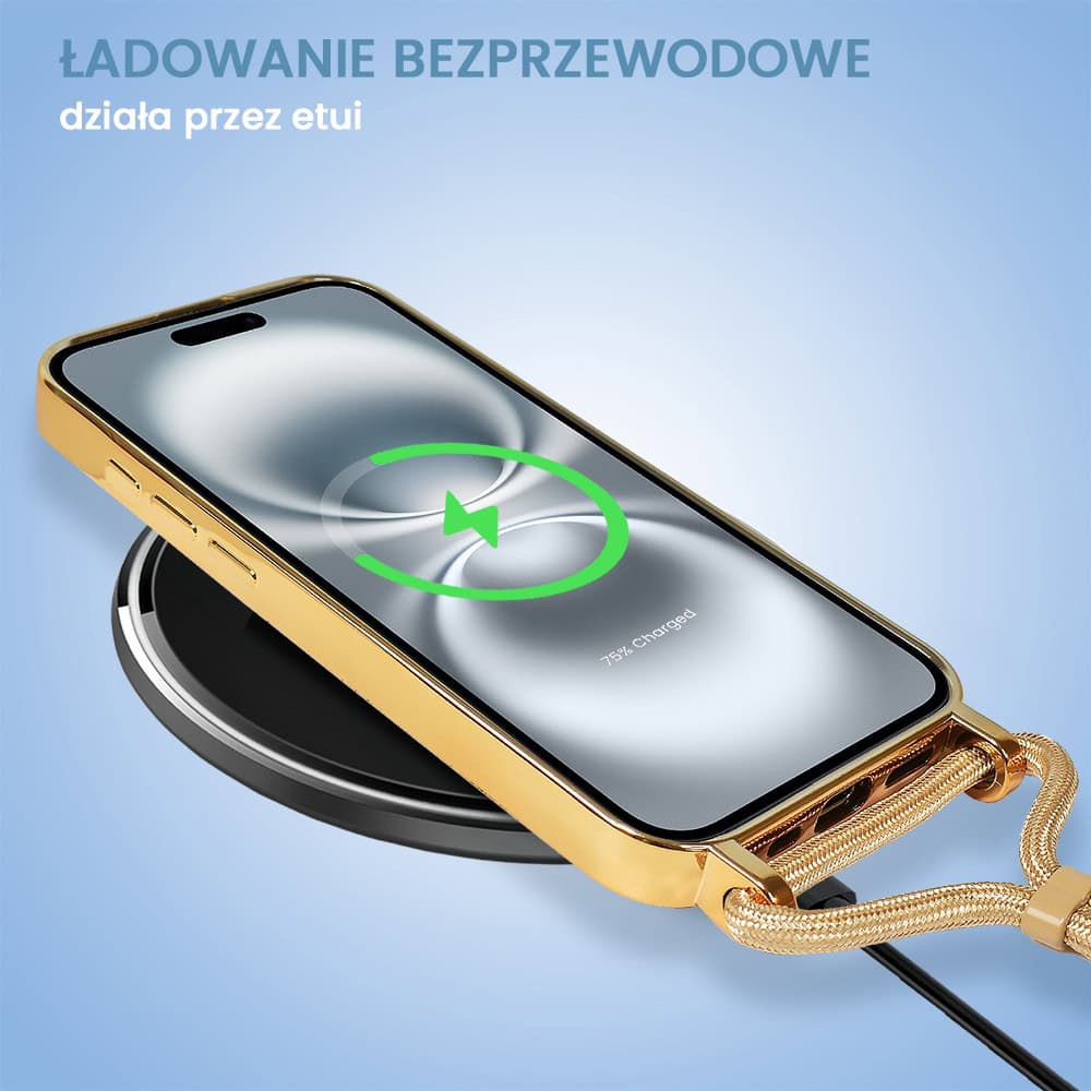 Etui do iPhone 16 Magsafe Slim Crossbody, jak torebka, złote