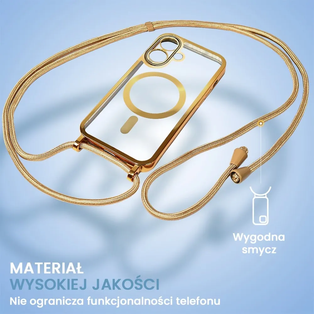 Etui do iPhone 16 Magsafe Slim Crossbody, jak torebka, złote