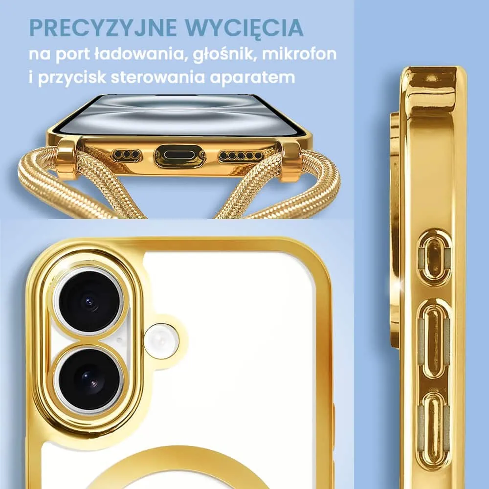 Etui do iPhone 16 Magsafe Slim Crossbody, jak torebka, złote