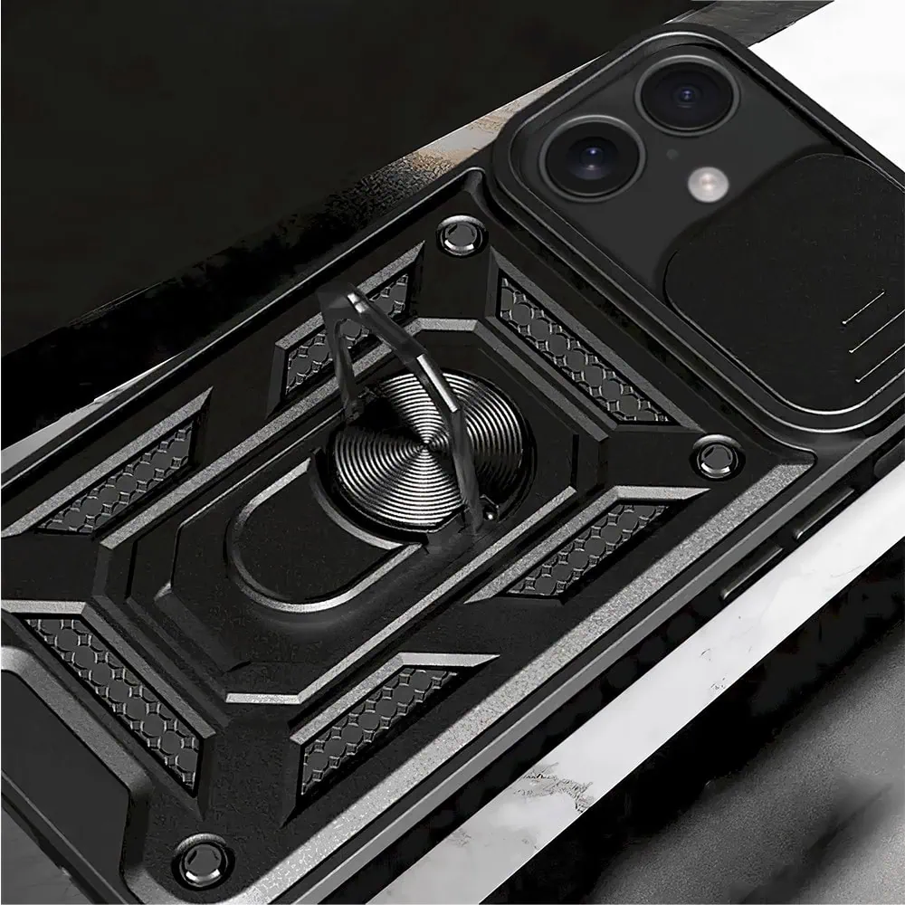 Etui do iPhone 16 pancerne z magnetycznym uchwytem, osłona kamery, czarne
