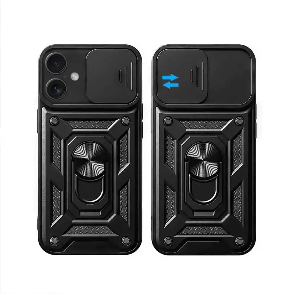 Etui do iPhone 16 pancerne z magnetycznym uchwytem, osłona kamery, czarne