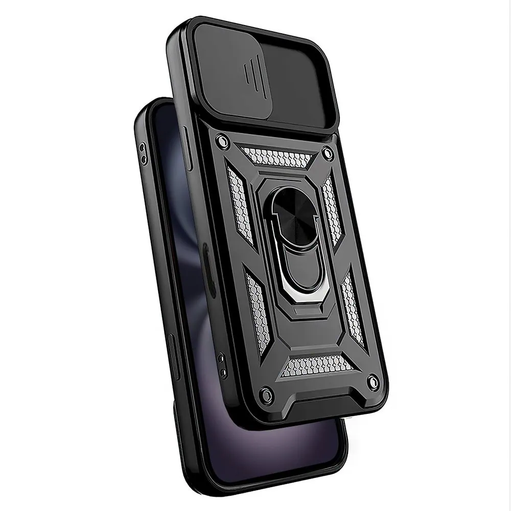 Etui do iPhone 16 pancerne z magnetycznym uchwytem, osłona kamery, czarne