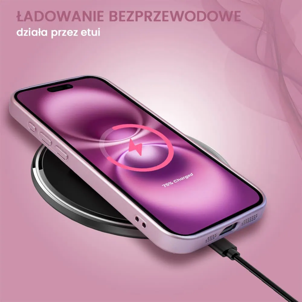 Etui do iPhone 16 Plus z Magsafe, cienkie, metaliczne, z osłoną aparatu, złoty róż