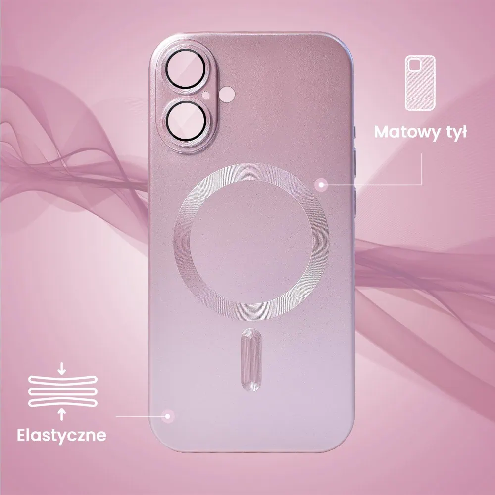 Etui do iPhone 16 Plus z Magsafe, cienkie, metaliczne, z osłoną aparatu, złoty róż