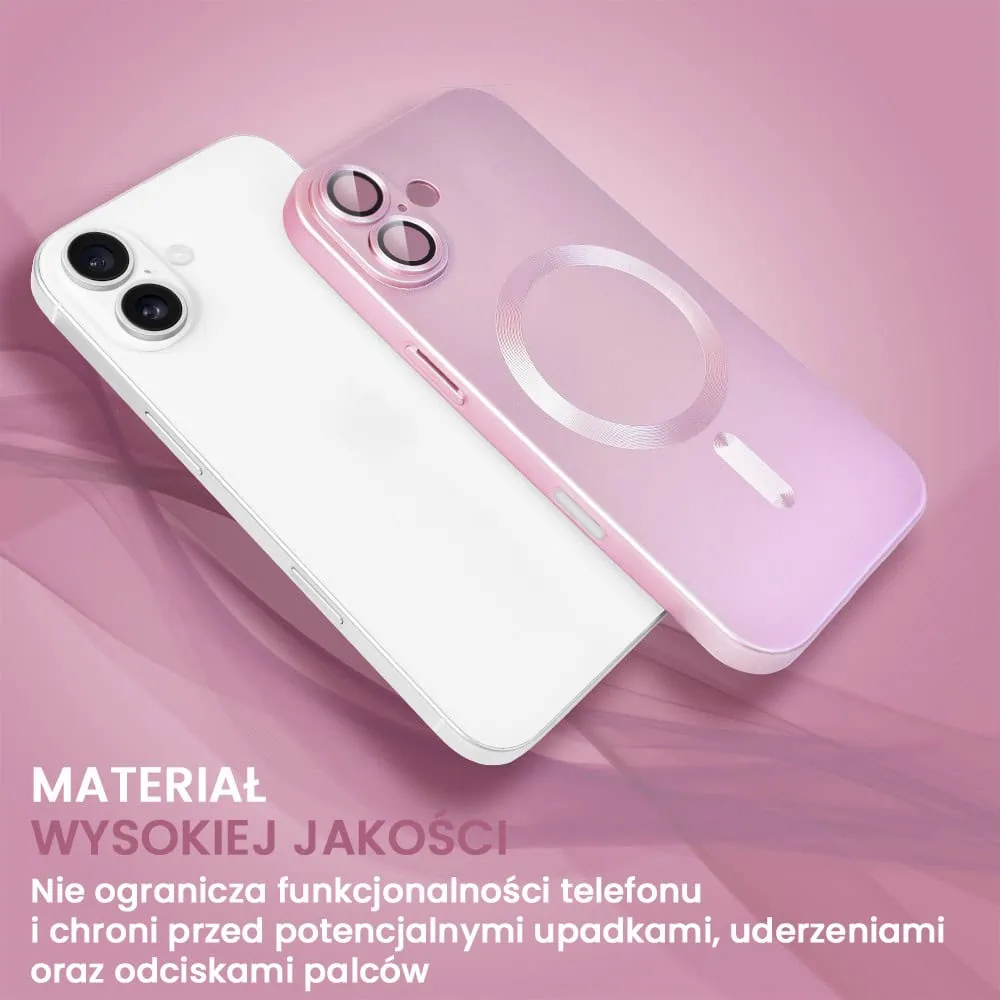 Etui do iPhone 16 Plus z Magsafe, cienkie, metaliczne, z osłoną aparatu, złoty róż