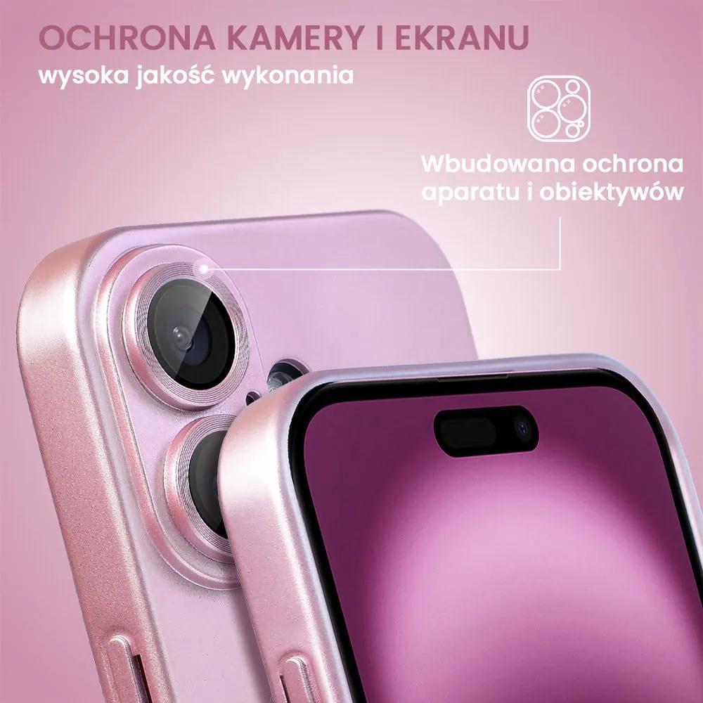 Etui do iPhone 16 Plus z Magsafe, cienkie, metaliczne, z osłoną aparatu, złoty róż