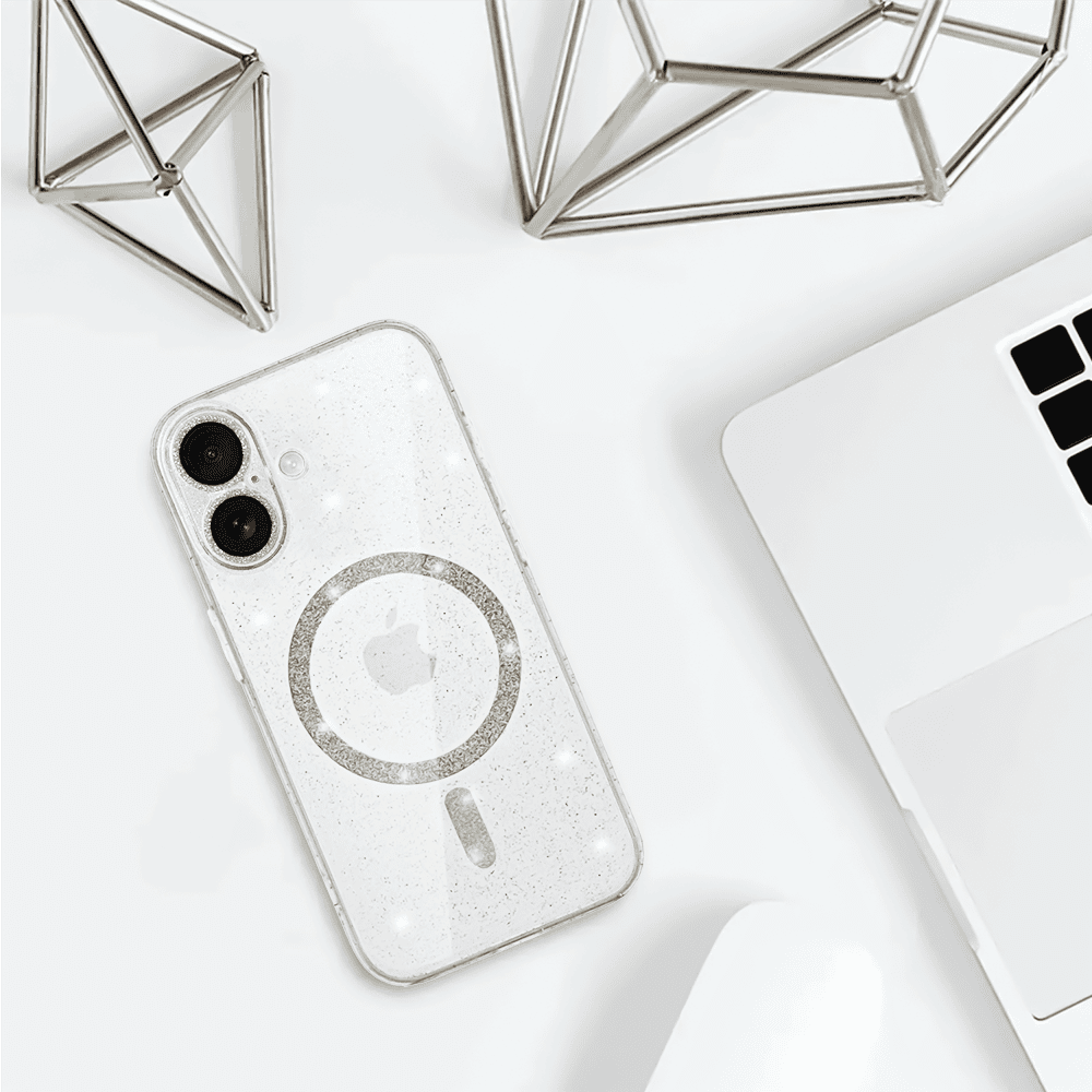 Etui do iPhone 16 z MagSafe, błyszczący brokat, przeźroczyste