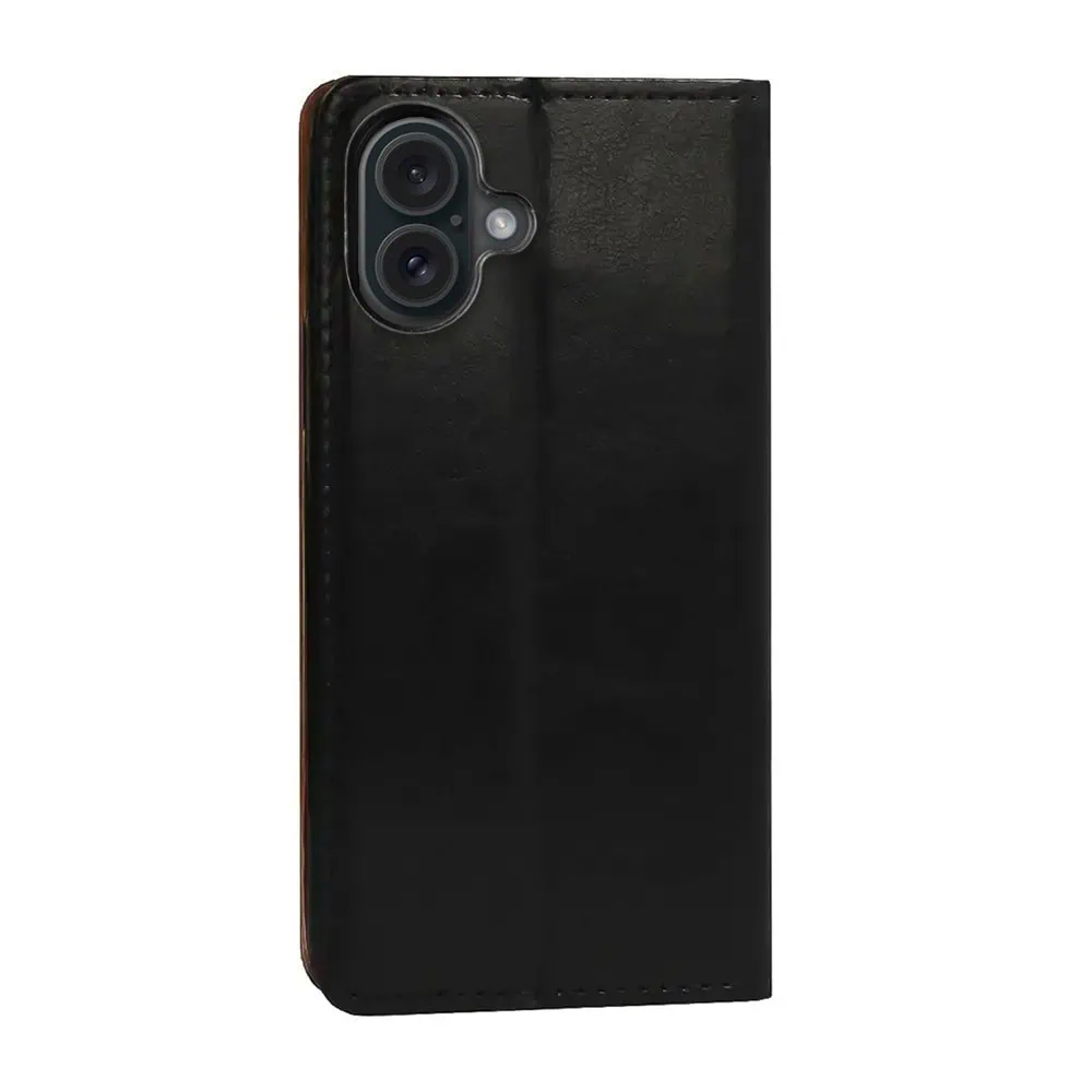 Etui do iPhone 16 Plus zamykane, eleganckie skórzane, czarne