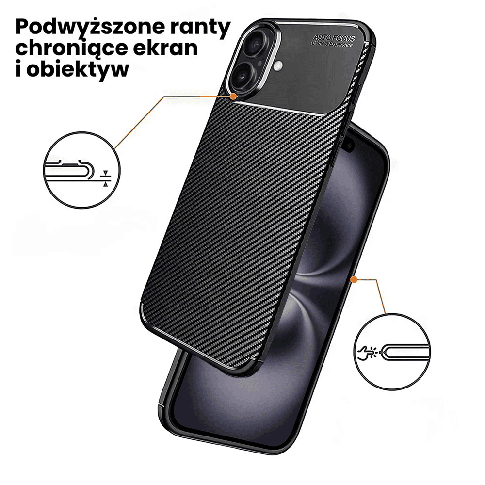 Etui do iPhone 16 eleganckie karbonowe, czarne