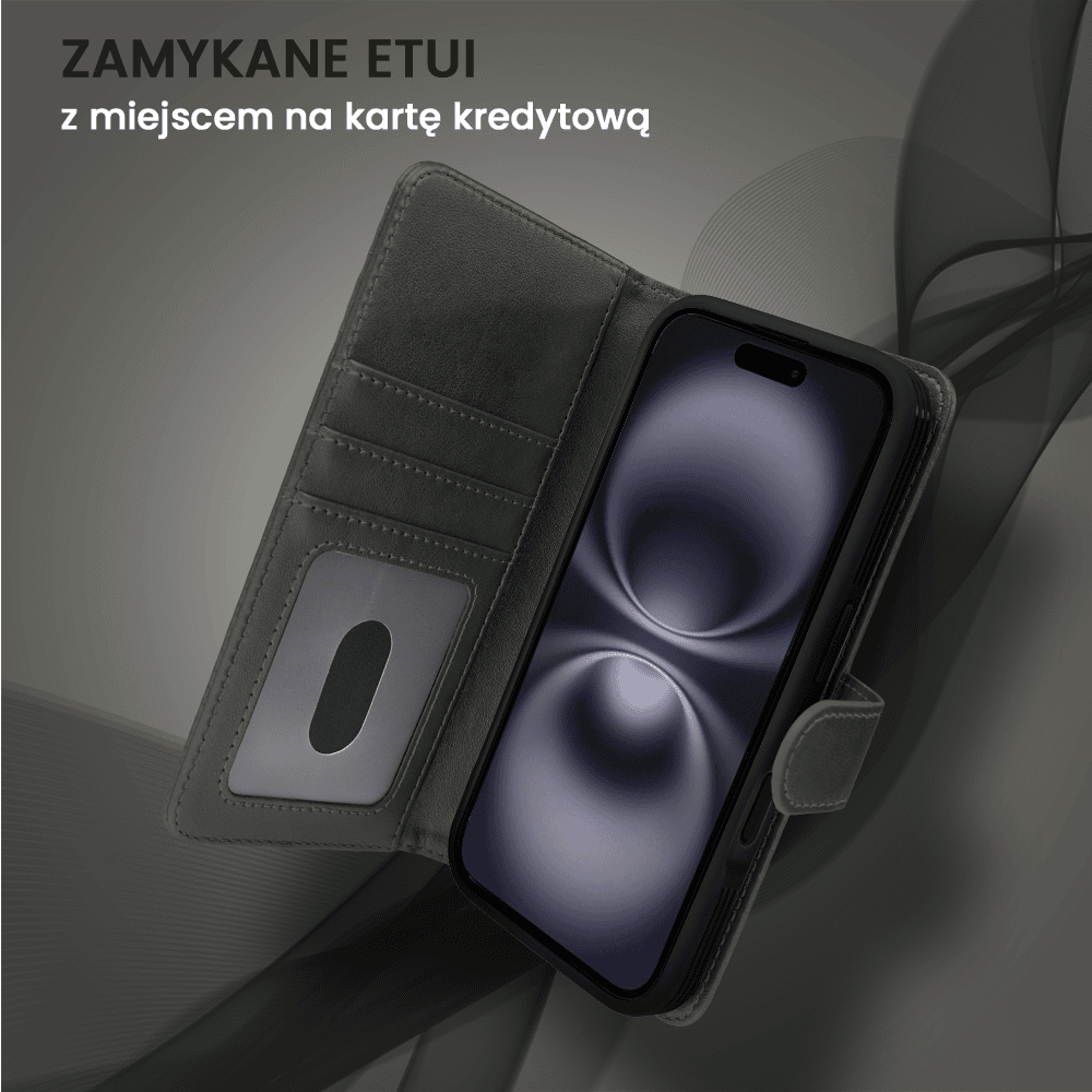 Etui do iPhone 16 3w1 Magsafe Double Book, zestaw etui oraz kabura z podstawką, czarne