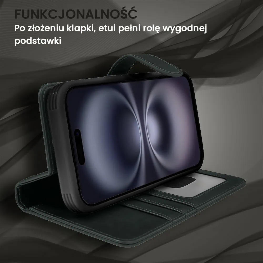 Etui do iPhone 16 3w1 Magsafe Double Book, zestaw etui oraz kabura z podstawką, czarne