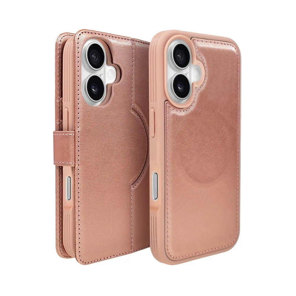 Etui do iPhone 16 3w1 Magsafe Double Book, zestaw etui oraz kabura z podstawką, różowe złoto