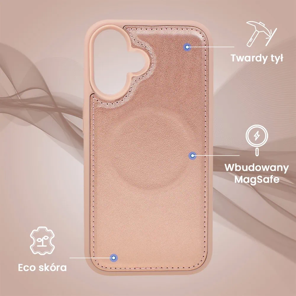 Etui do iPhone 16 3w1 Magsafe Double Book, zestaw etui oraz kabura z podstawką, różowe złoto