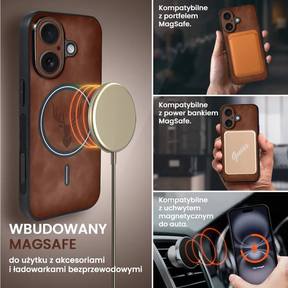 Etui do iPhone 16 Alcantara Magsafe Cover, przyjemne w dotyku, brązowe