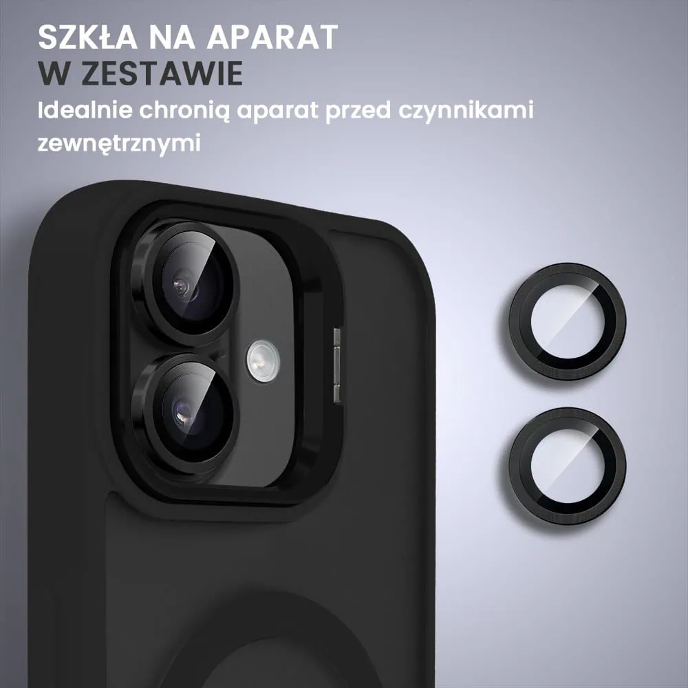Etui do iPhone 16 Plus Arctic Stand, półprzeźroczyste, z osłoną aparatu i podstawką, czarne