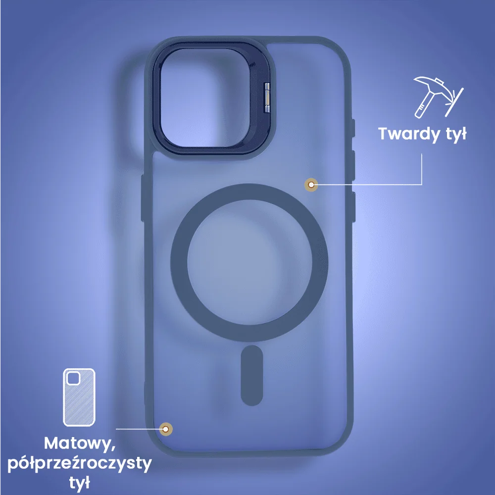 Etui do iPhone 16 Arctic Stand, półprzeźroczyste, z osłoną aparatu i podstawką, niebieskie