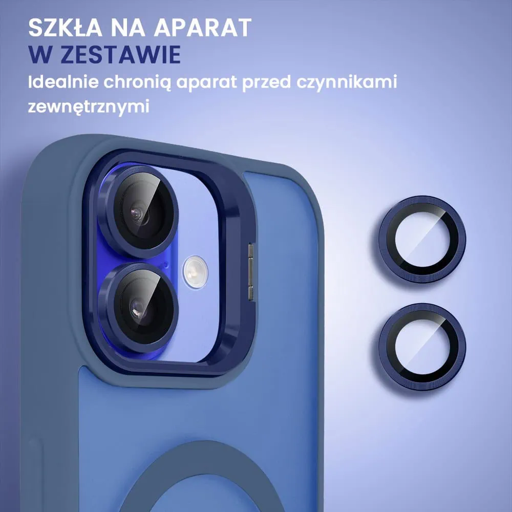 Etui do iPhone 16 Arctic Stand, półprzeźroczyste, z osłoną aparatu i podstawką, niebieskie