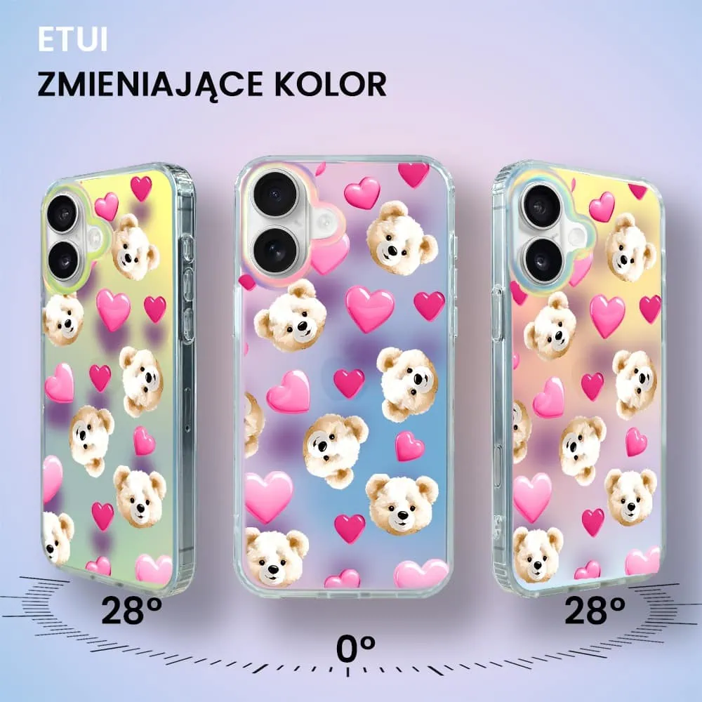 Etui do iPhone 16 Bear With Me, Love Mood, miś i serduszka, zmieniające kolor
