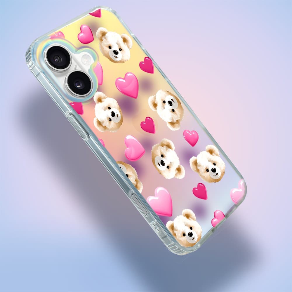 Etui do iPhone 16 Bear With Me, Love Mood, miś i serduszka, zmieniające kolor