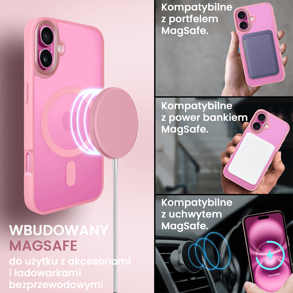 Etui do iPhone 16 Color Flush Frame z MagSafe, różowe
