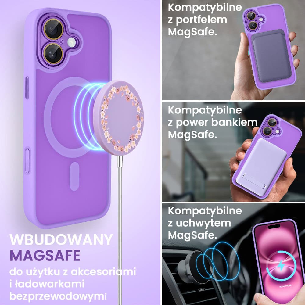 Etui do iPhone 16 Plus Color Flush z Magsafe, z osłoną aparatu, fioletowe