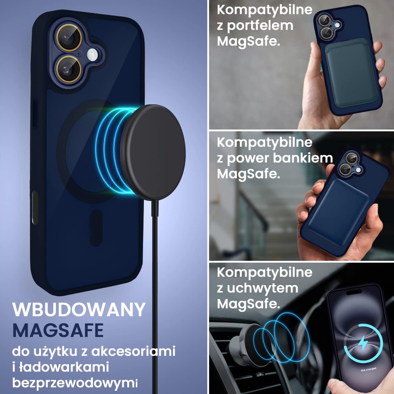 Etui do iPhone 16 Plus Color Flush z Magsafe, z osłoną aparatu, granatowe