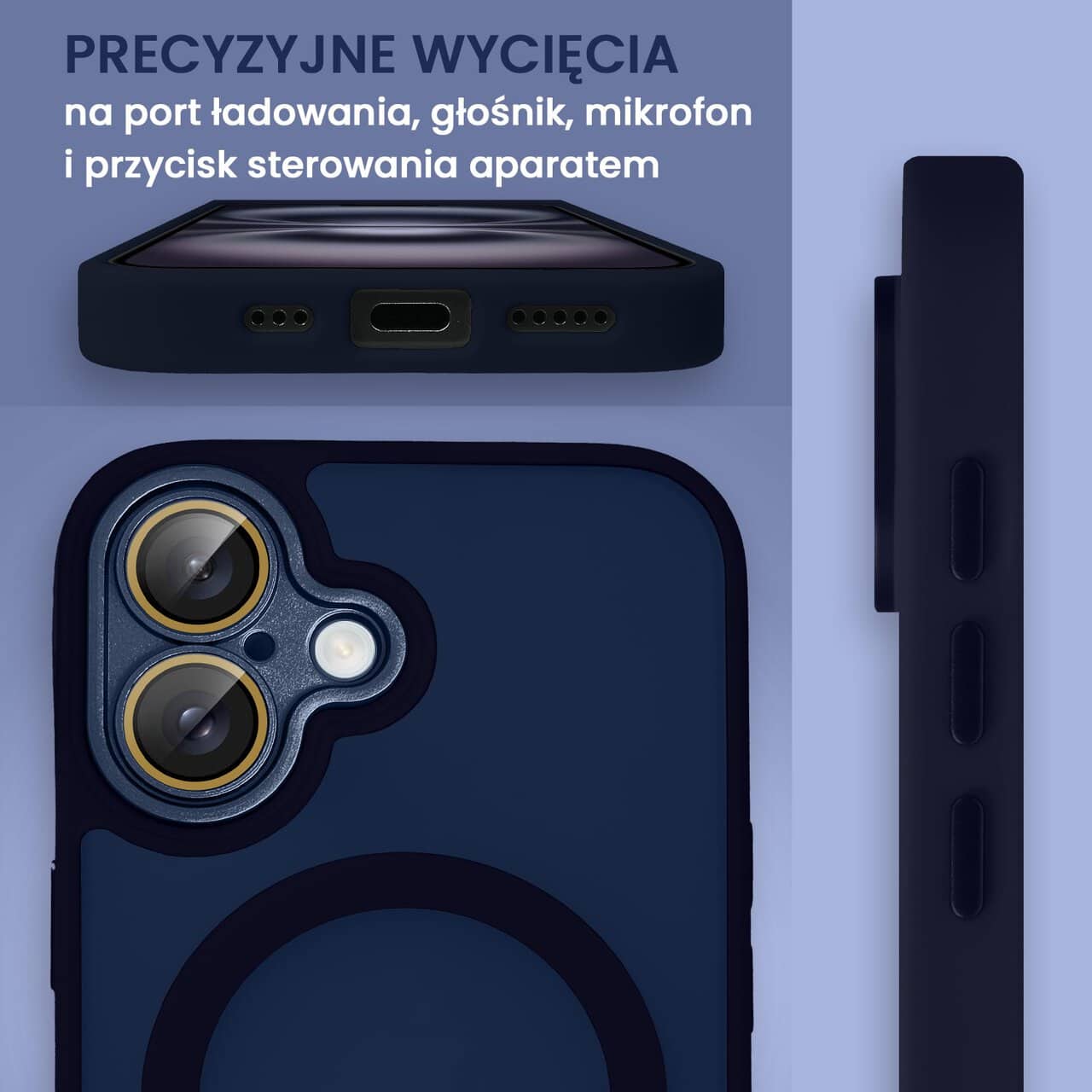 Etui do iPhone 16 Plus Color Flush z Magsafe, z osłoną aparatu, granatowe