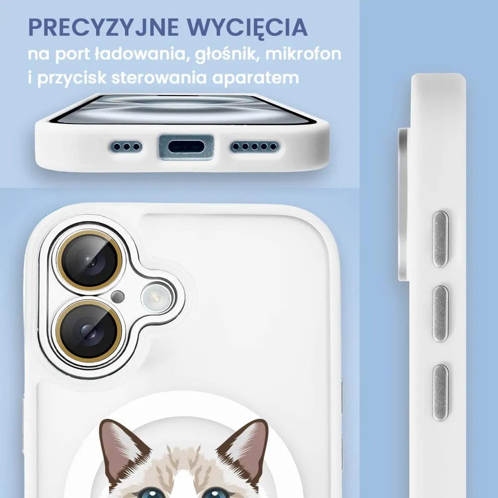 Etui do iPhone 16 Plus Color Flush z Magsafe, z osłoną aparatu, kot birmański, białe
