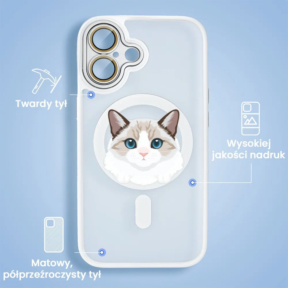 Etui do iPhone 16 Plus Color Flush z Magsafe, z osłoną aparatu, kot birmański, białe