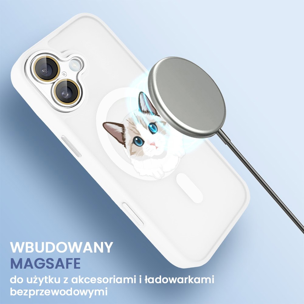 Etui do iPhone 16 Plus Color Flush z Magsafe, z osłoną aparatu, kot birmański, białe