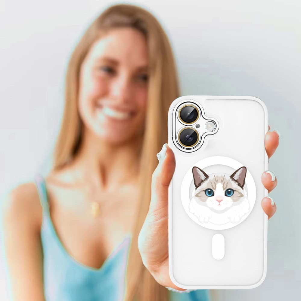 Etui do iPhone 16 Plus Color Flush z Magsafe, z osłoną aparatu, kot birmański, białe