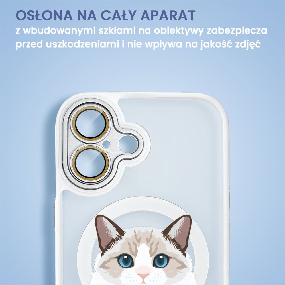 Etui do iPhone 16 Plus Color Flush z Magsafe, z osłoną aparatu, kot birmański, białe