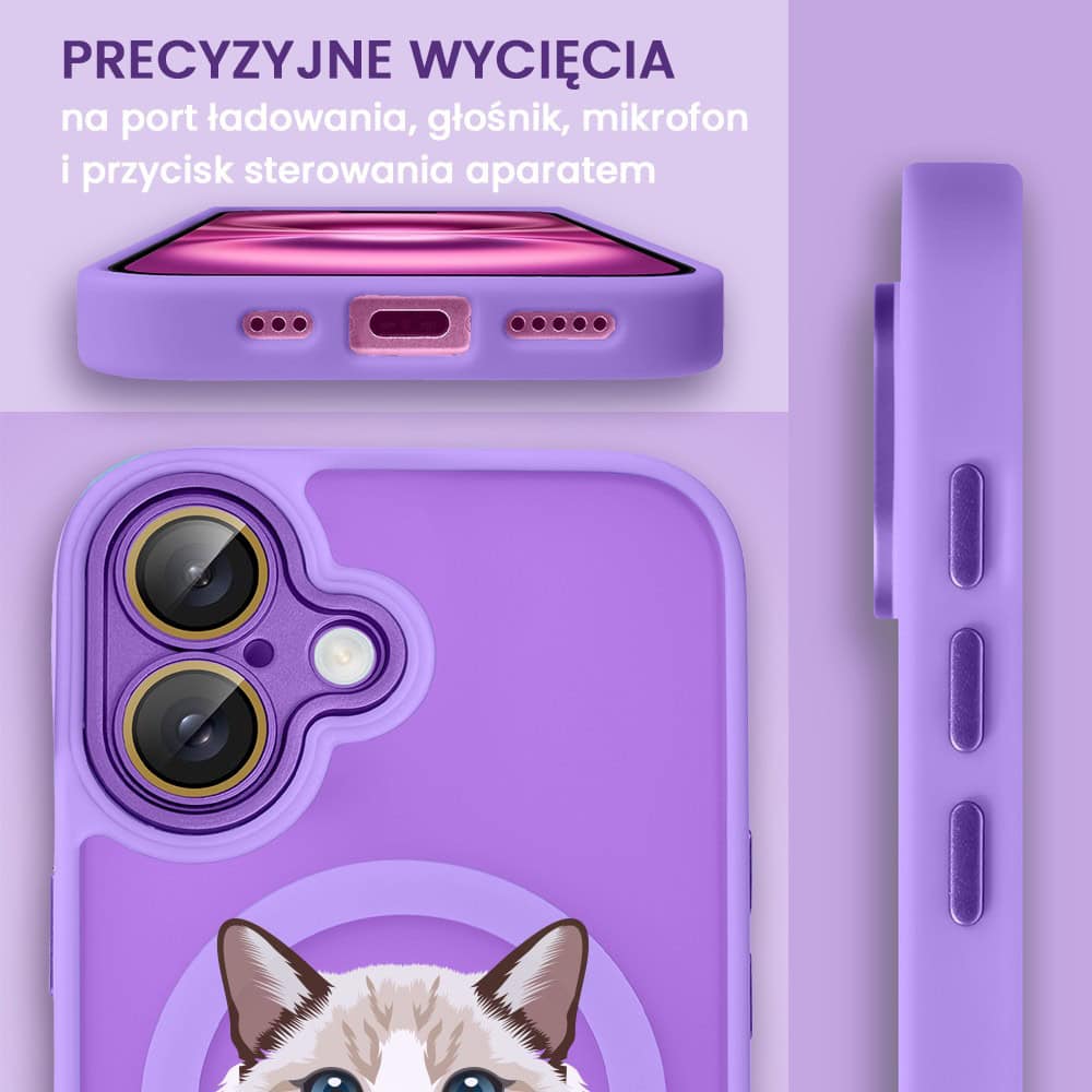 Etui do iPhone 16 Plus Color Flush z Magsafe, z osłoną aparatu, kot birmański, fioletowe