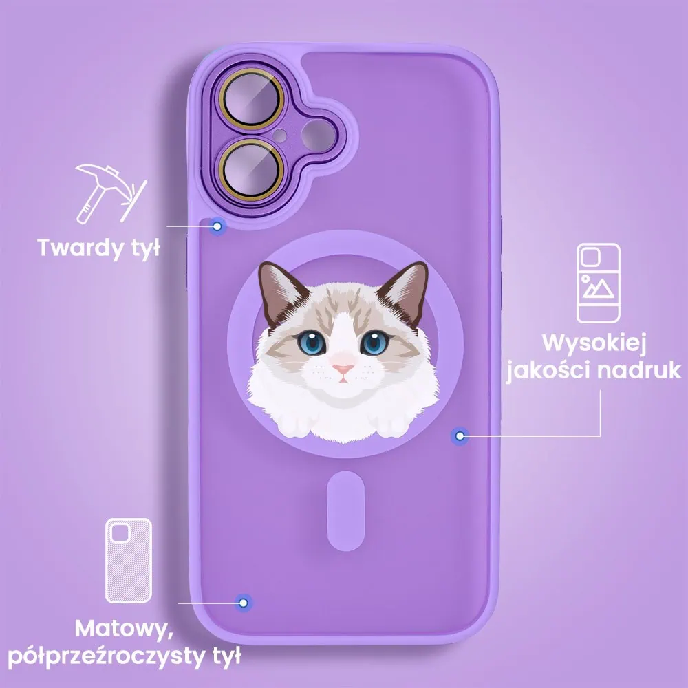 Etui do iPhone 16 Plus Color Flush z Magsafe, z osłoną aparatu, kot birmański, fioletowe