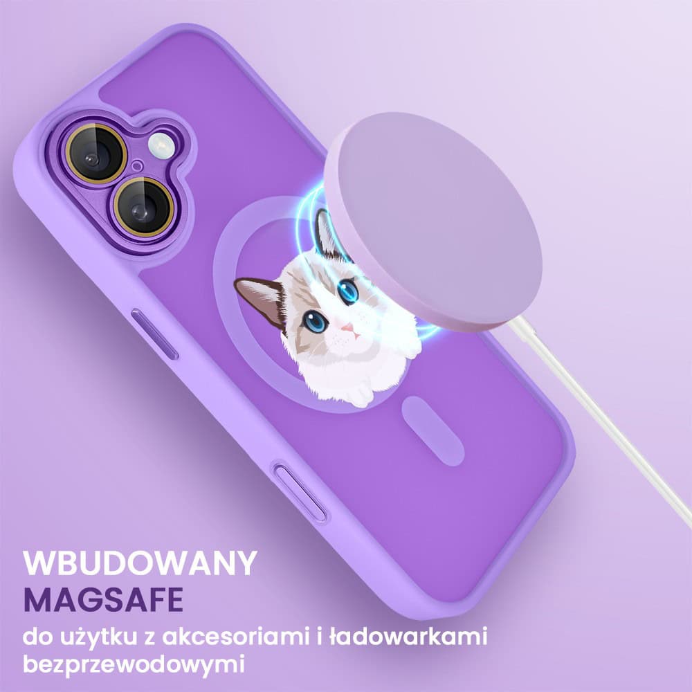 Etui do iPhone 16 Plus Color Flush z Magsafe, z osłoną aparatu, kot birmański, fioletowe