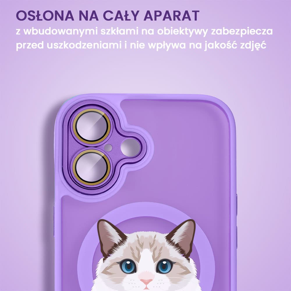 Etui do iPhone 16 Plus Color Flush z Magsafe, z osłoną aparatu, kot birmański, fioletowe