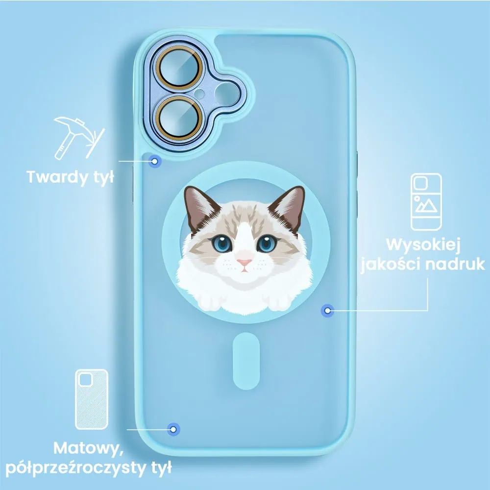 Etui do iPhone 16 Color Flush z Magsafe, z osłoną aparatu, kot birmański, niebieskie